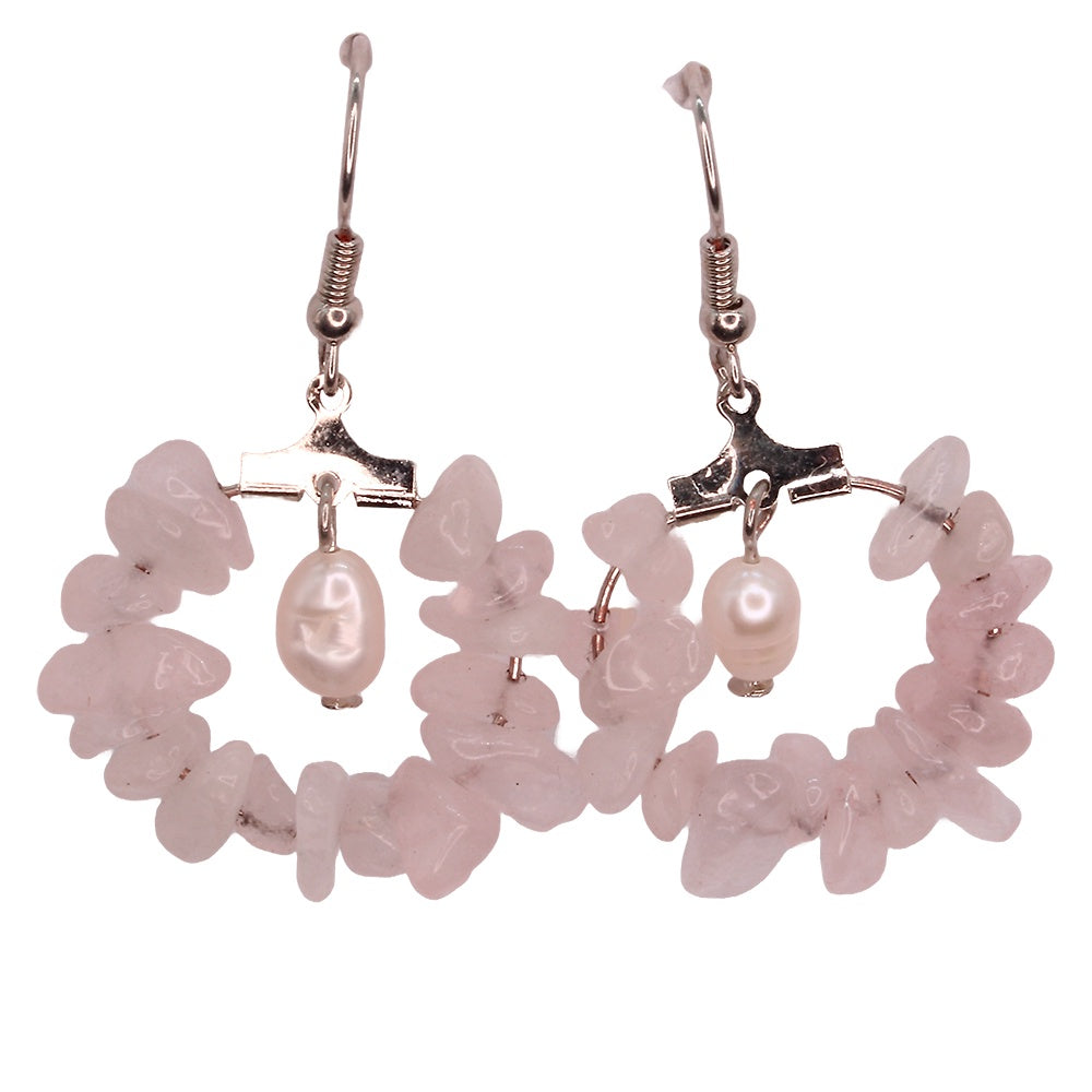 Earrings Rose Quartz Chip Hoops