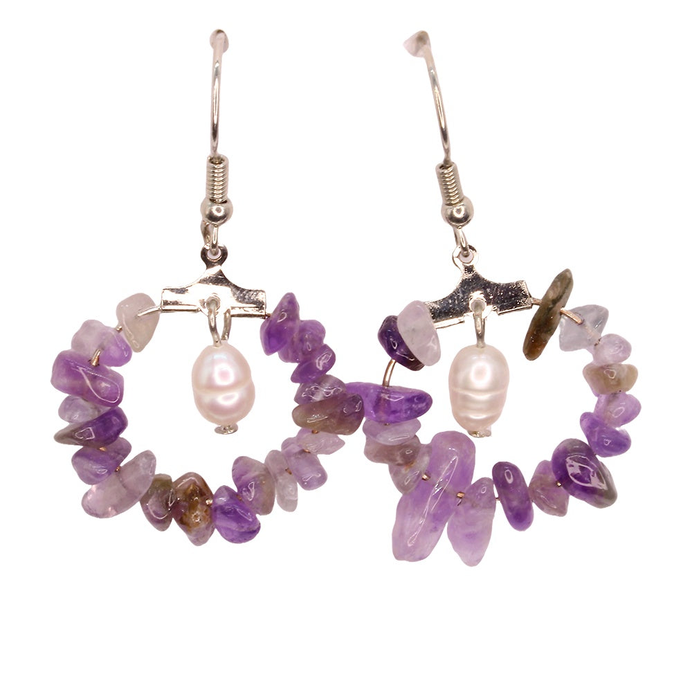 Earrings Amethyst Chip Hoops