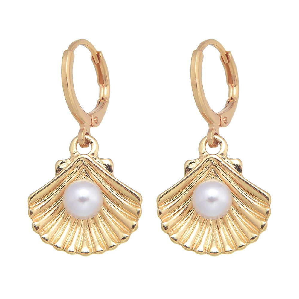 Earrings Shell Gold Hoops
