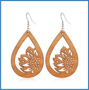 Earrings Sunflower Wooden