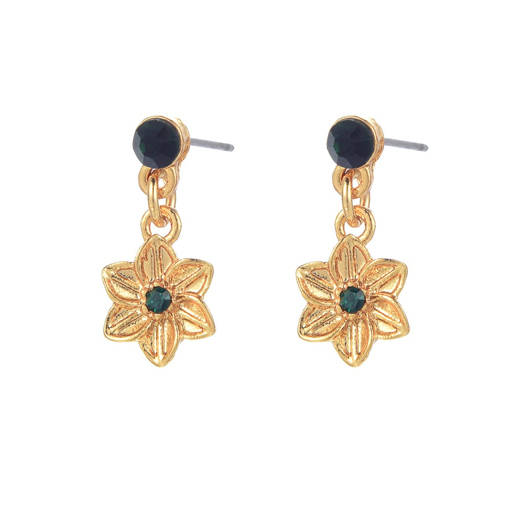 Earrings Green Gem Flower Stud
