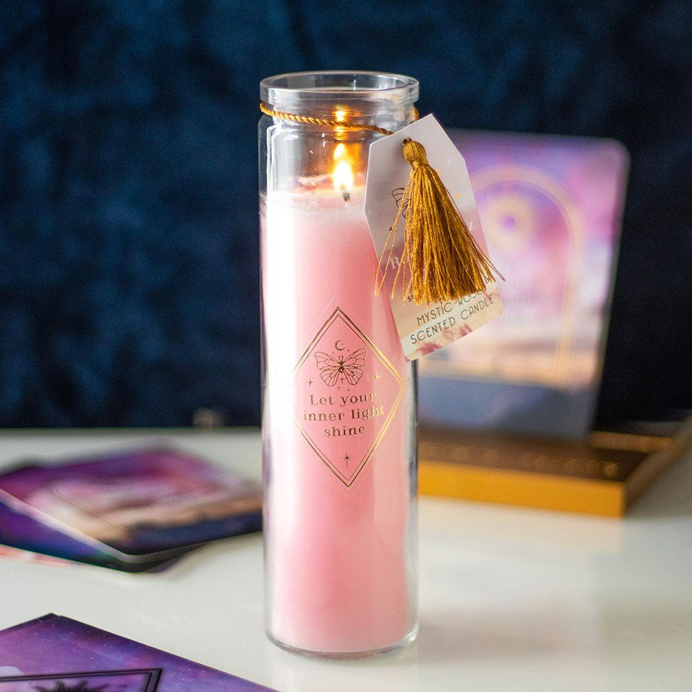 Candle Rose Tall with Rose Quartz