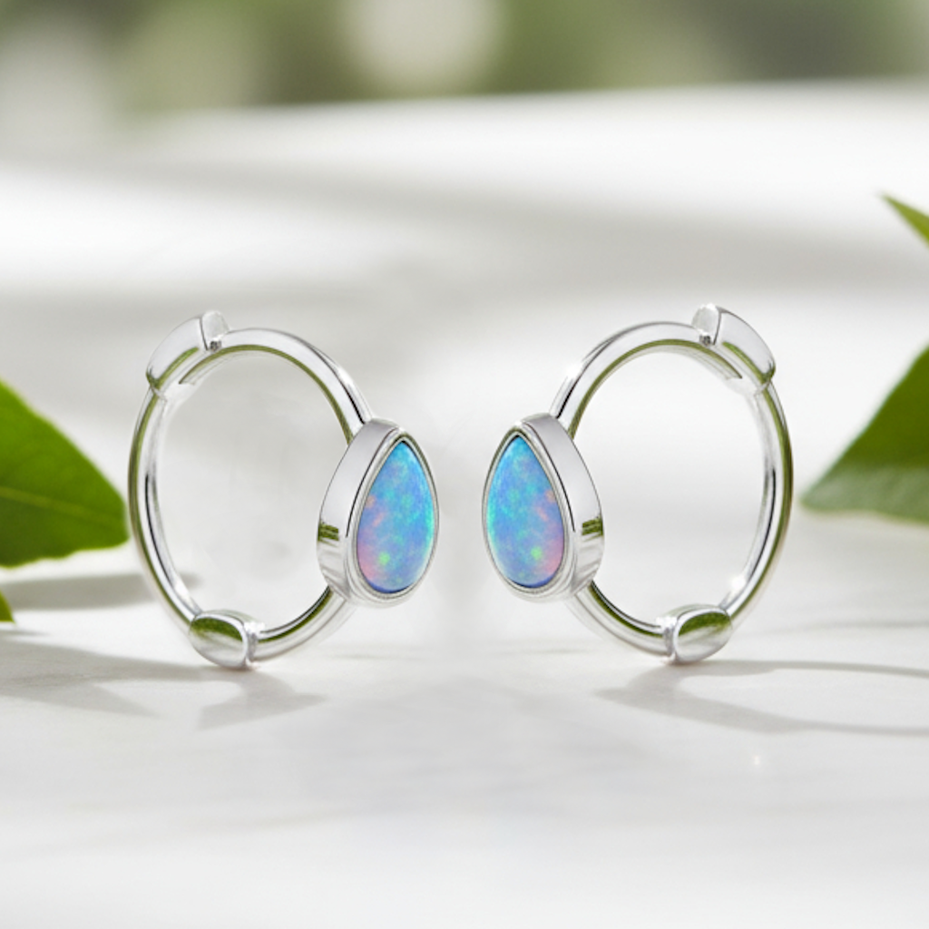 Earrings Opalite Teardrop Hoop