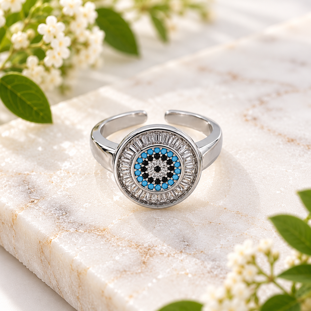 Ring Evil Eye Rhodium Plated Adjustable