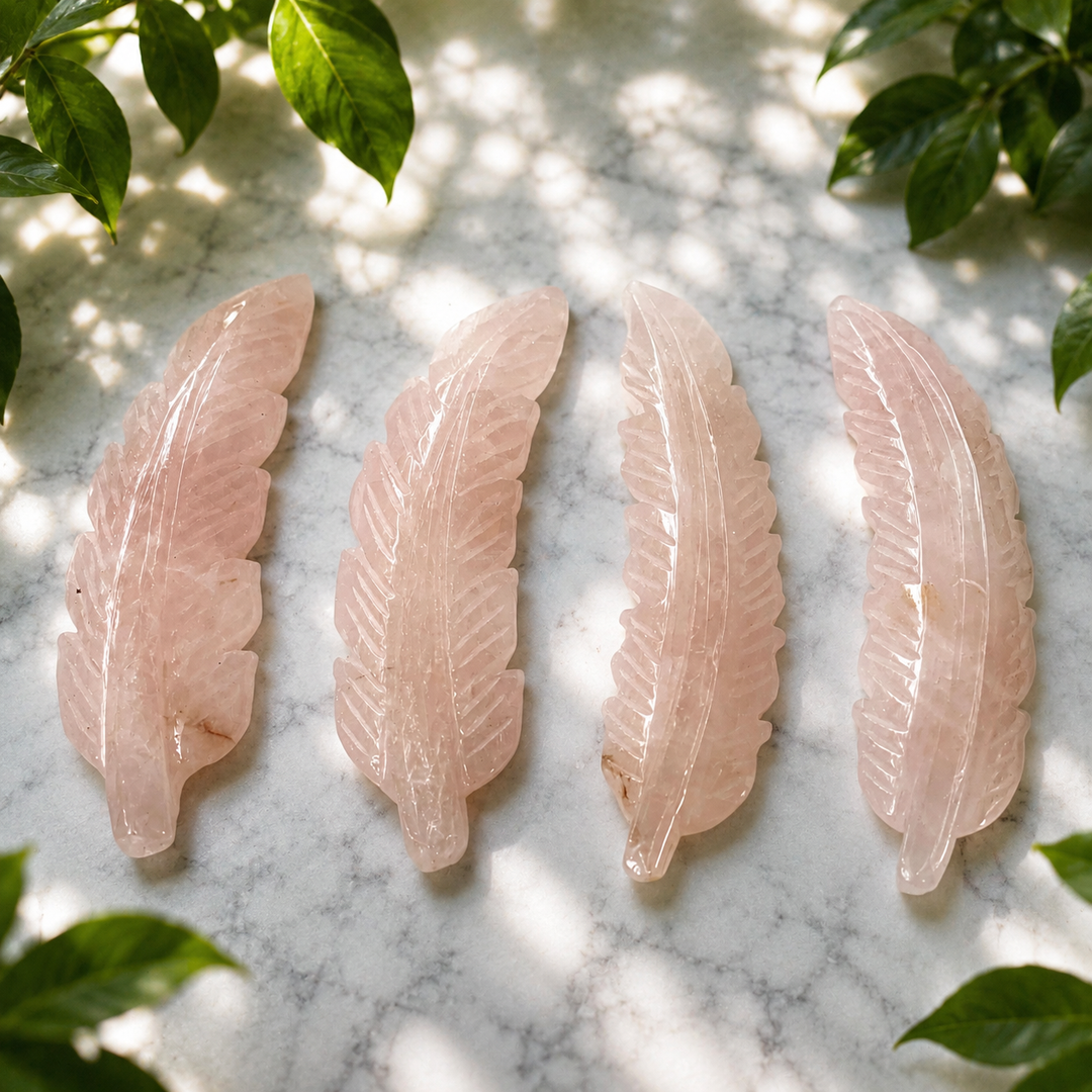 Angel Feather Rose Quartz on Stand