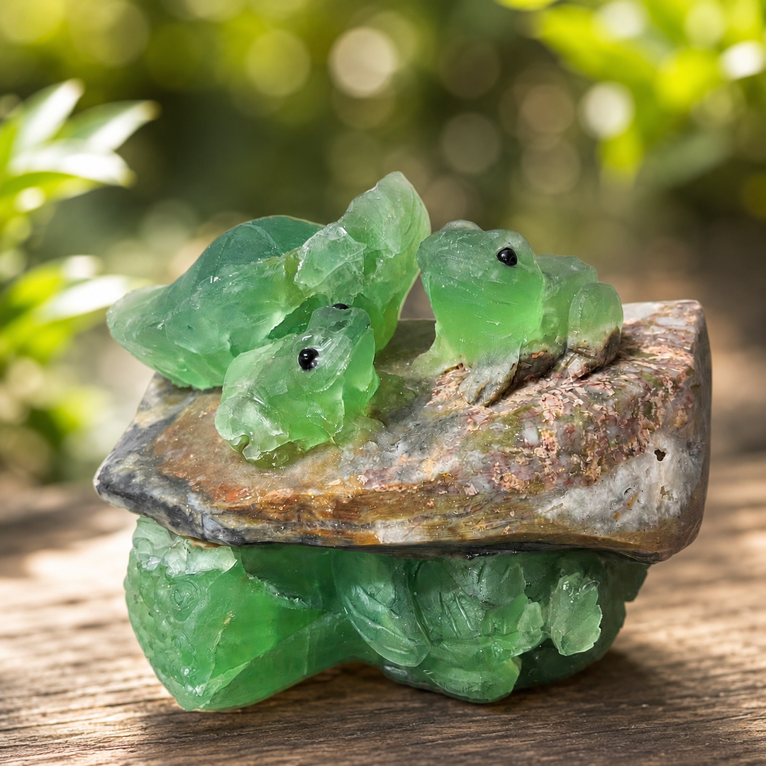 Frogs on Lily Pads Fluorite Carving