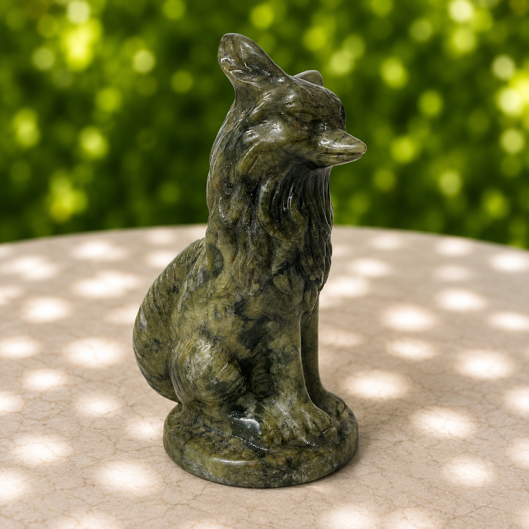 Fox Green Jade Crystal Carving