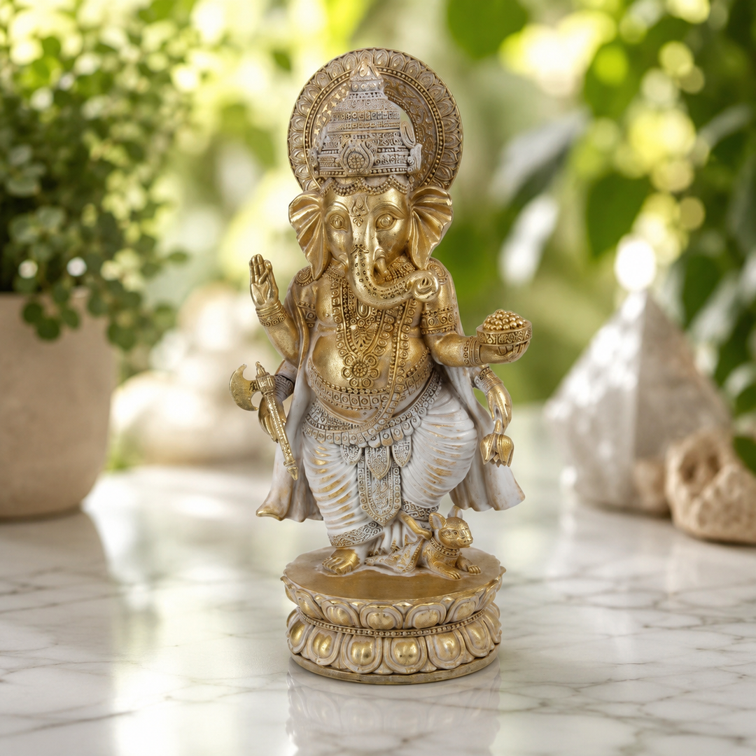 Statue Ganesh Gold and White 33 cm