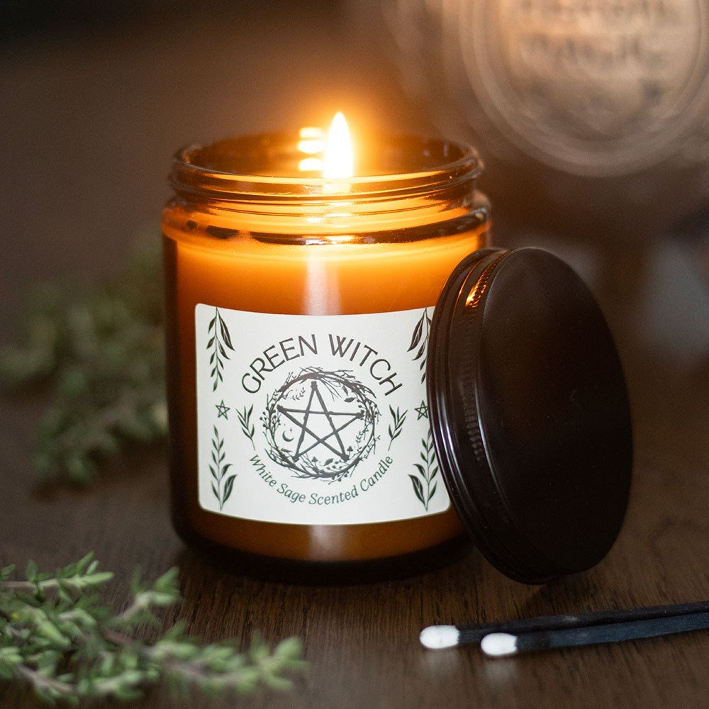 Candle Jar White Sage Green Witch