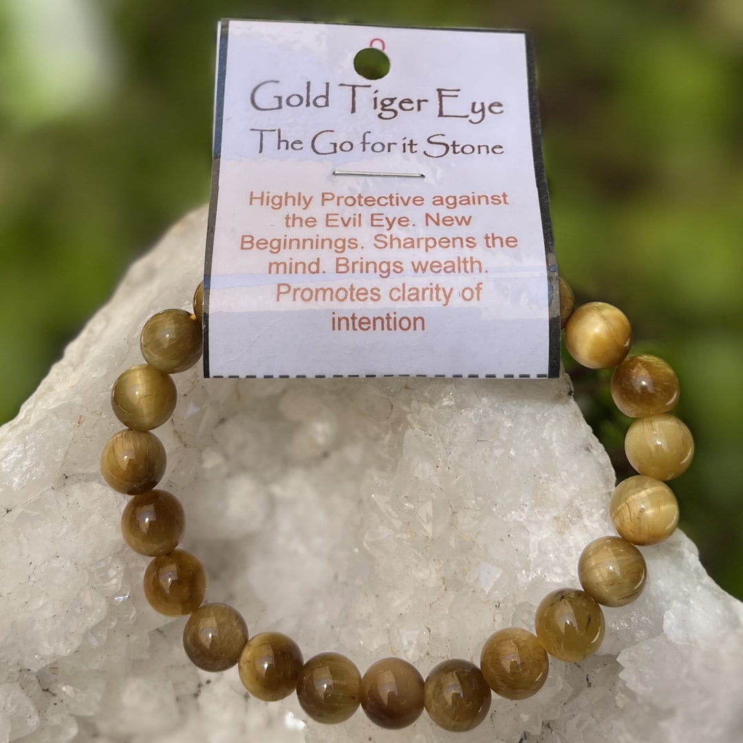 Bracelet Tiger Eye Yellow Gold 8mm Beads