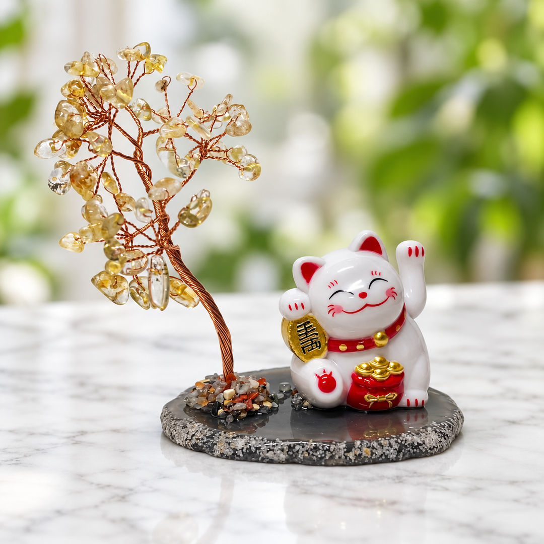 Crystal Tree Chips with Lucky Cat 11.5 cm