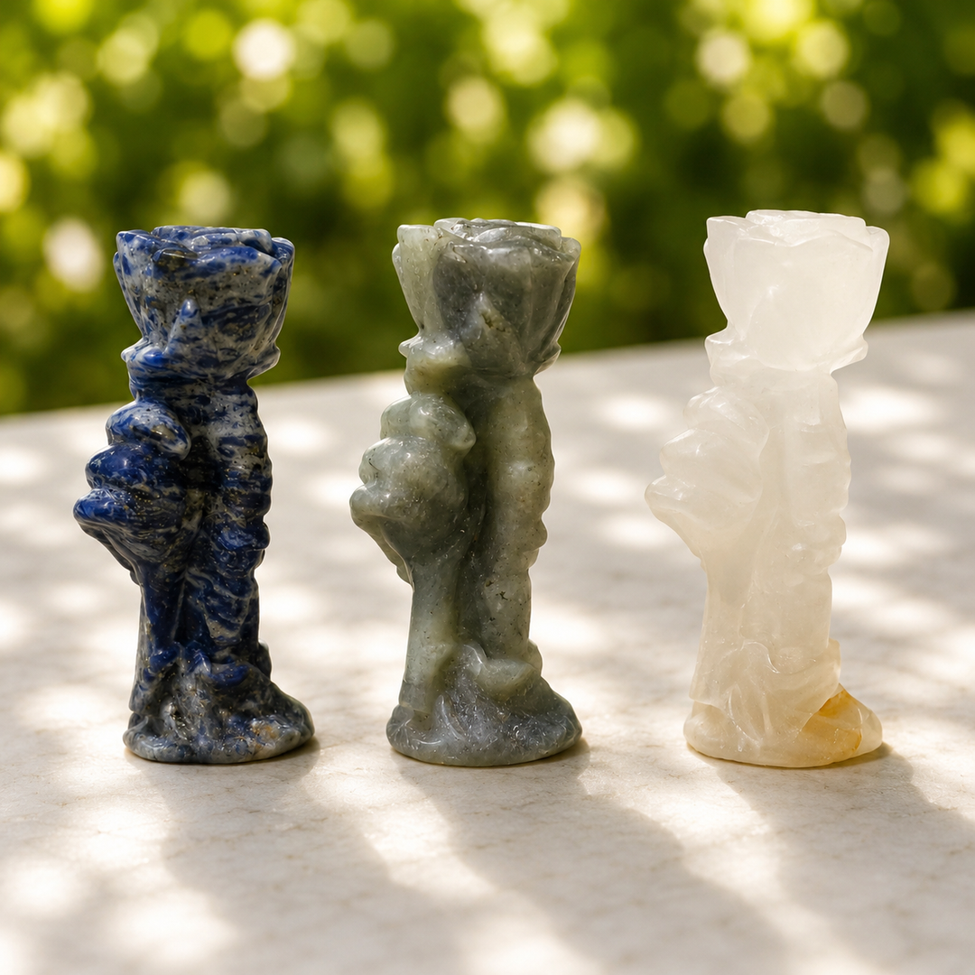 Hand Holding Rose Crystal Carving