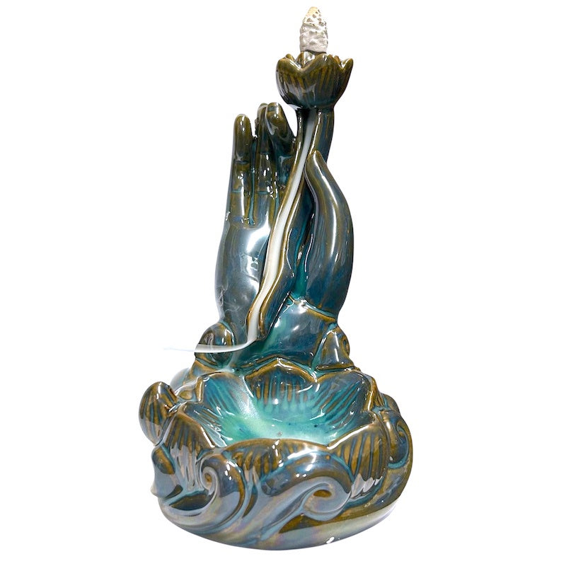 Backflow Burner Lotus Hand Green and Gold - Instore Only