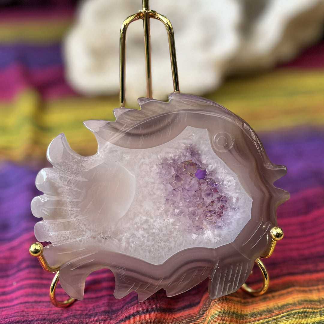 Fish Druzy Agate on Stand 13.2 cm
