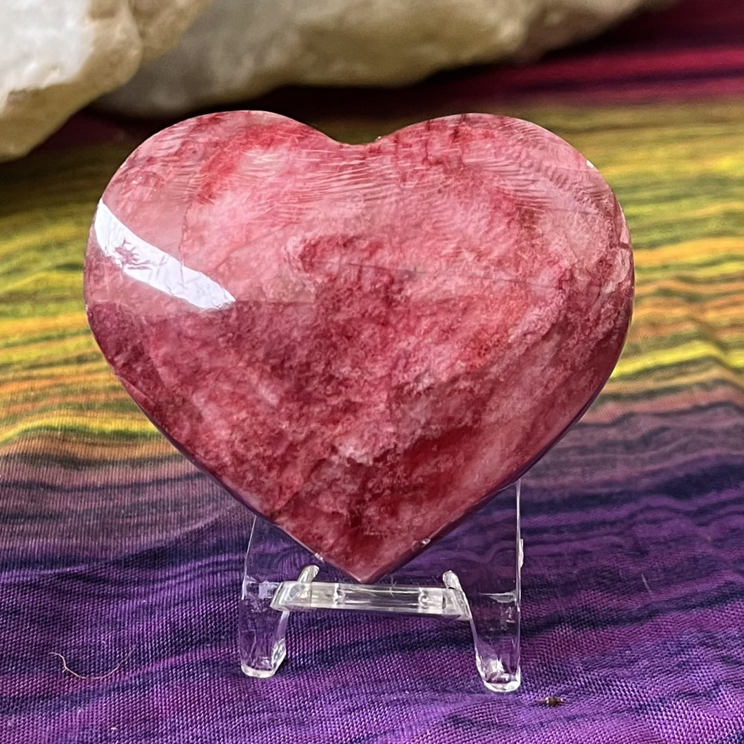 Heart Red Moonstone on Stand