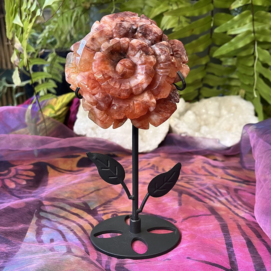 Fire Quartz Flower on Stand 9.8 cm