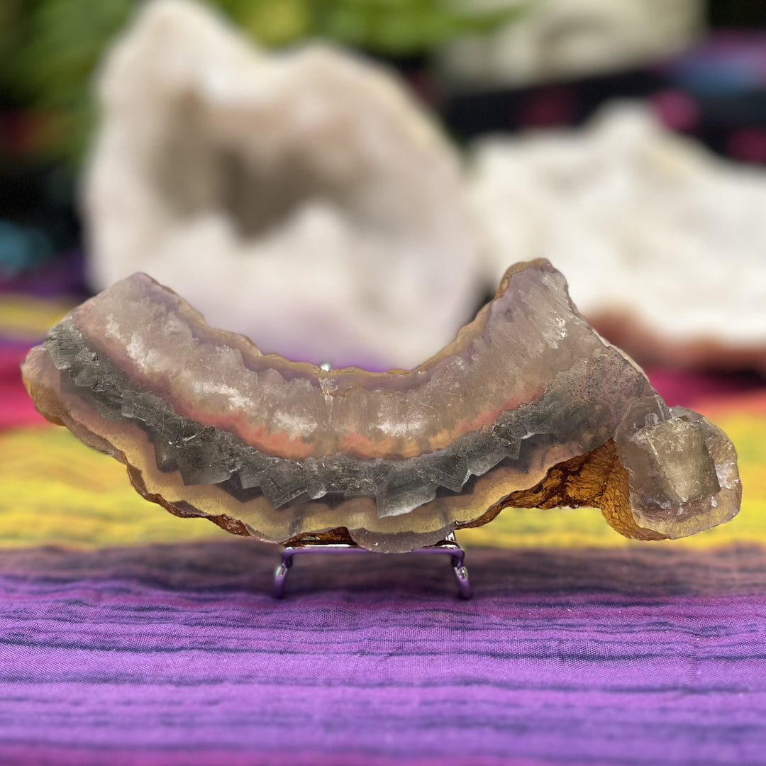 Slice Rabbit Hair Fluorite Barite and Marcasite 14.3 cm