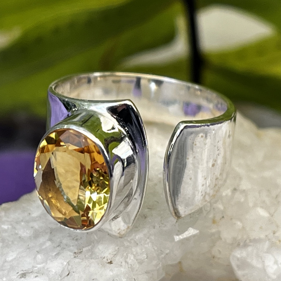 Ring Citrine Oval Facet Facet Adjustable 1.0 cm