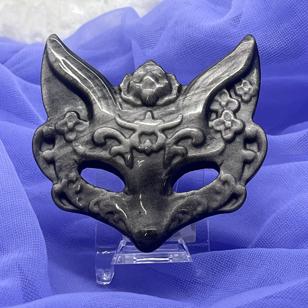 Mask Fox Silver Sheen Obsidain with Stand