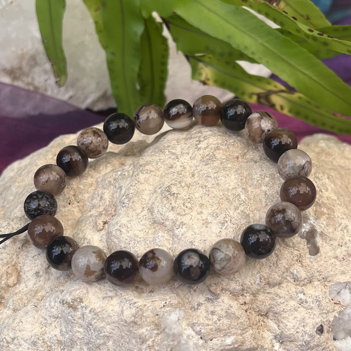 Bracelet Black Flower Agate 8mm Beads