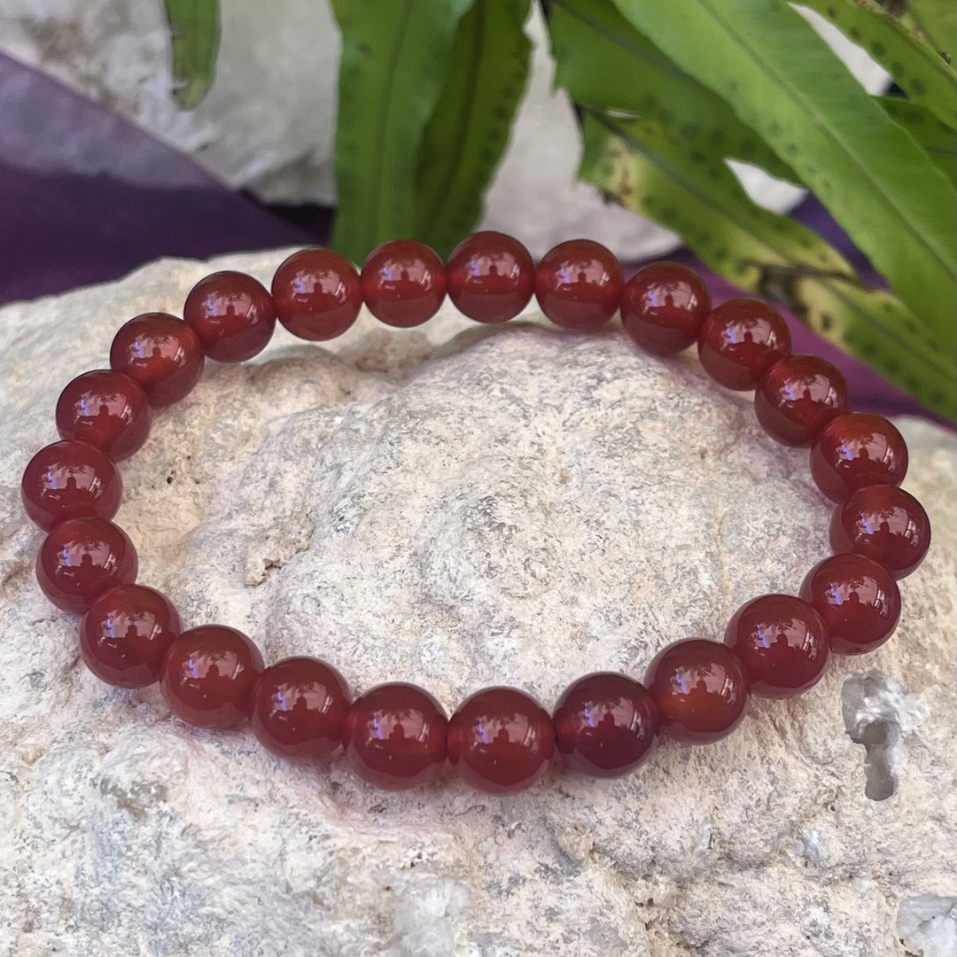 Bracelet Red Carnelian Beads 8mm
