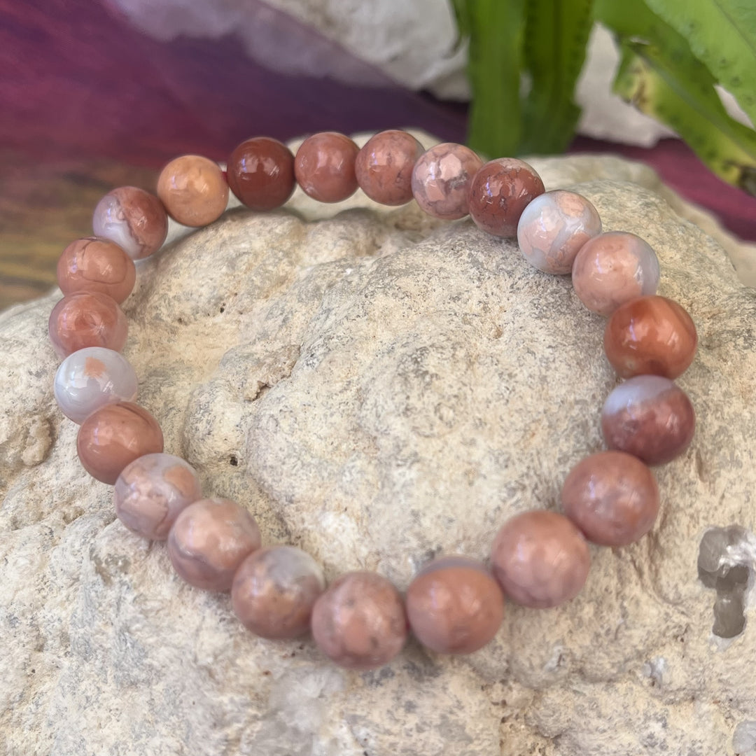 Bracelet Pink Flower Agate 8mm Beads