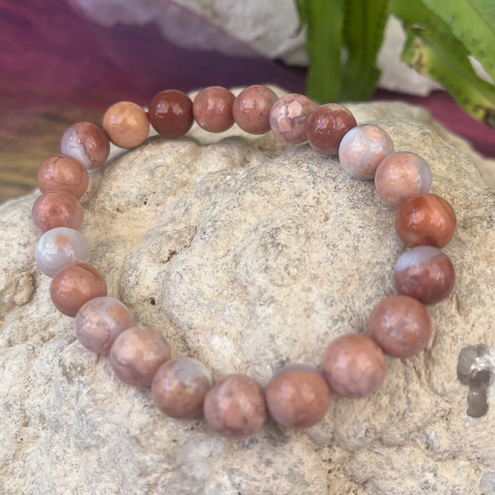 Bracelet Pink Flower Agate 8mm Beads