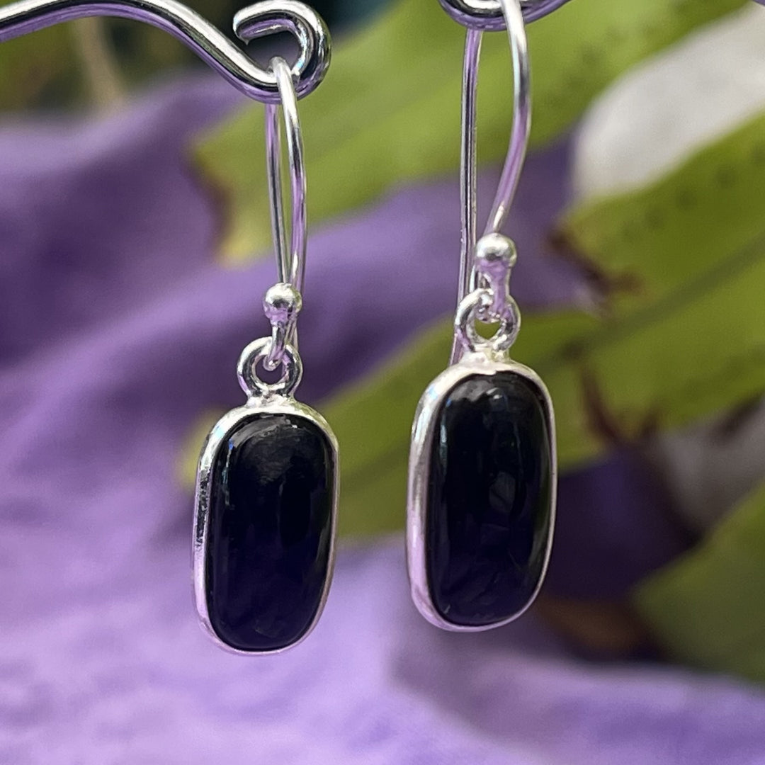 Earrings Black Obsidian Oval 2.9 cm