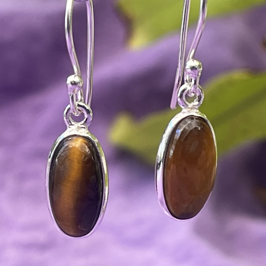 Earrings Tiger Eye Gold Oval 2.9 cm