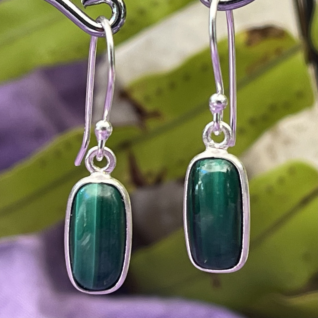 Earrings Malachite Oval 2.9 cm