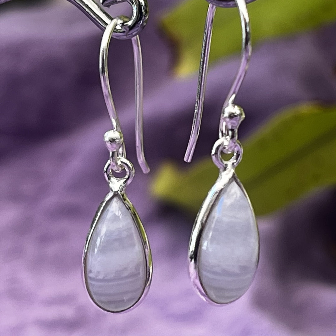 Earrings Blue Lace Agate Teardrop 2.9 cm