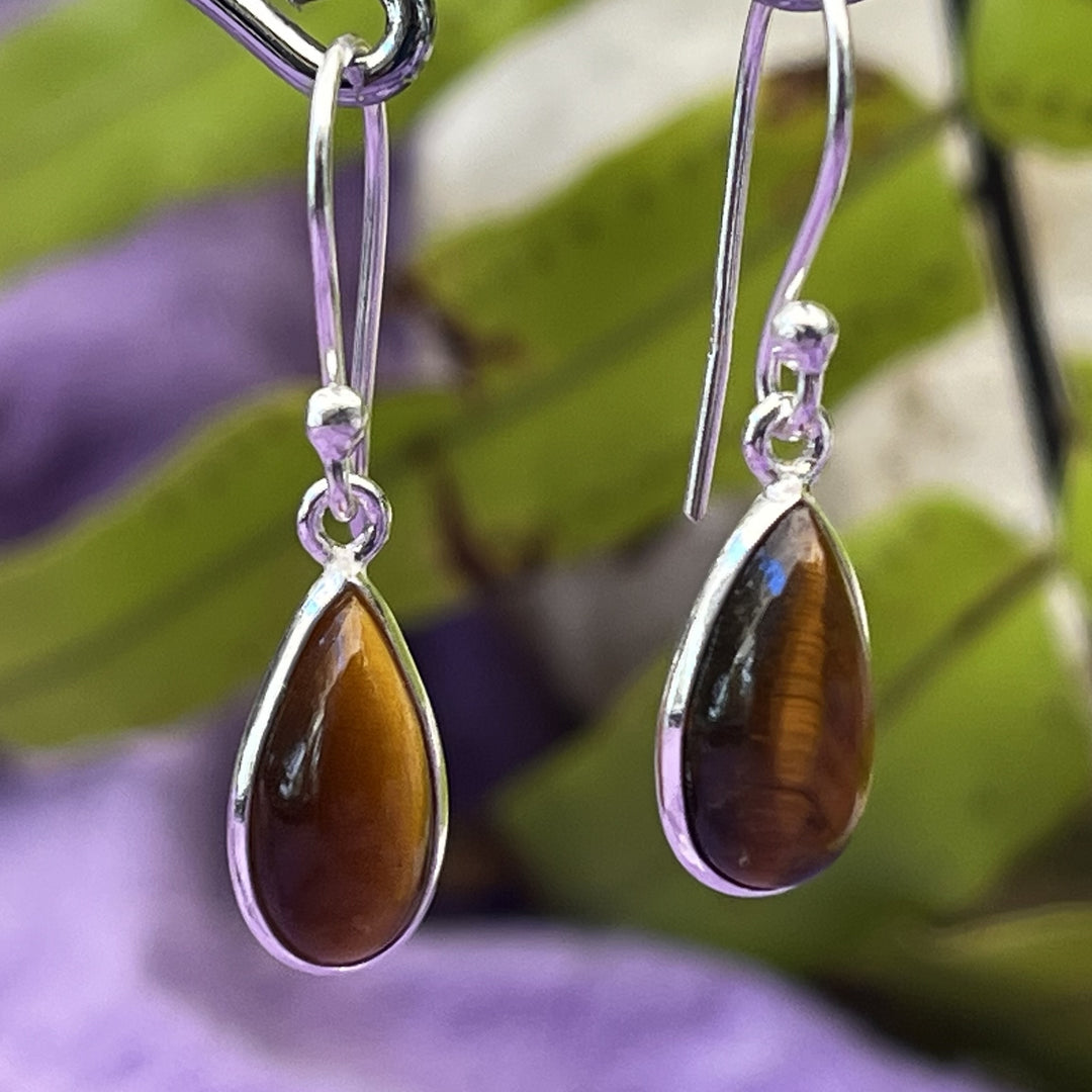 Earrings Tiger Eye Gold Teardrop 2.9 cm