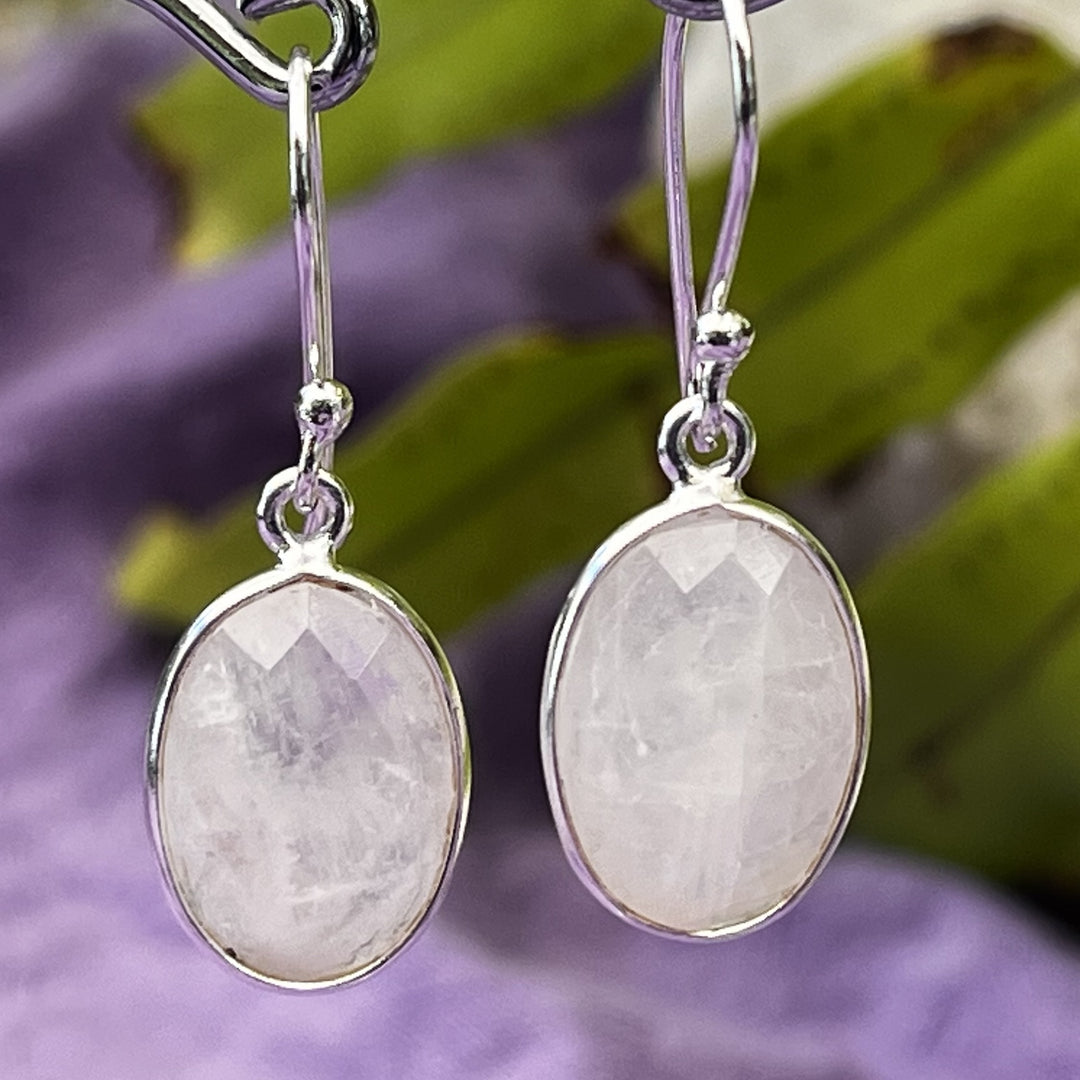 Earrings Rainbow Moonstone Oval Facet 3.1 cm