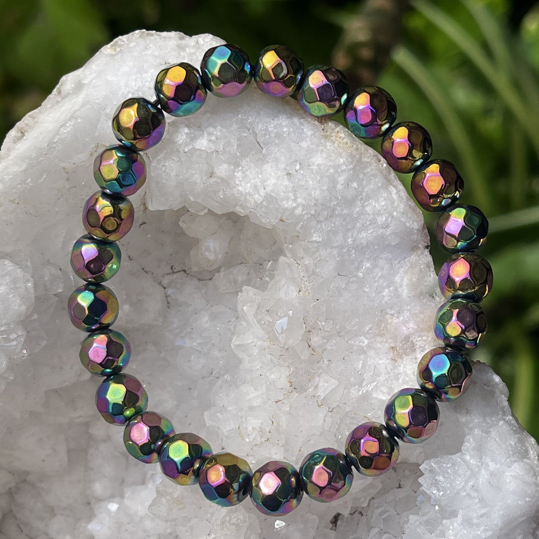 Bracelet Rainbow Hematite Faceted 8 mm
