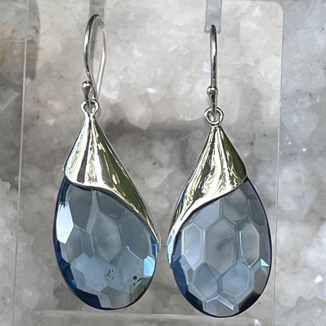 Earrings Blue Obsidian Teardrop Facet