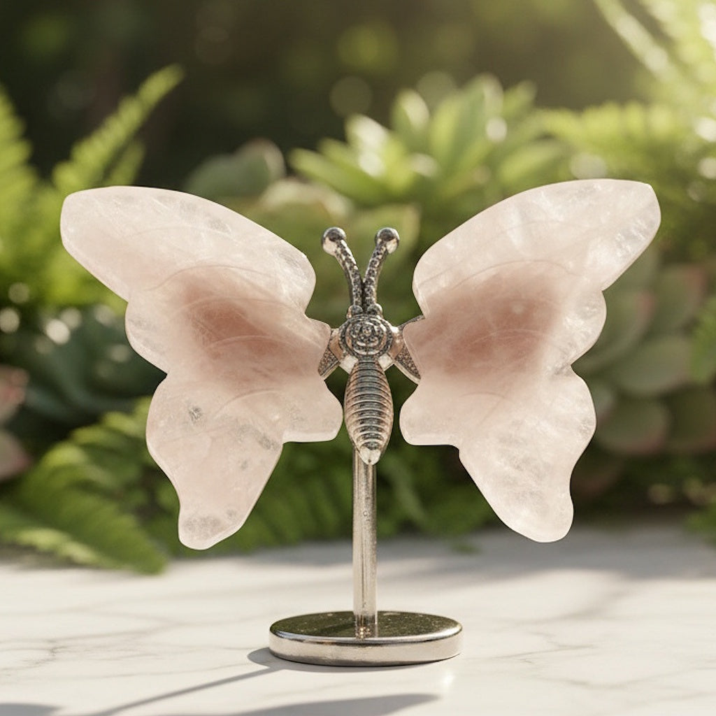 Butterfly Rose Quartz on Stand 7.0 cm