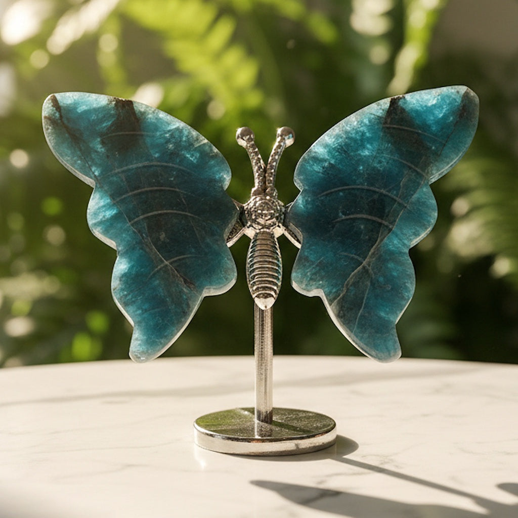 Butterfly Blue Apatite on Stand 7.0 cm