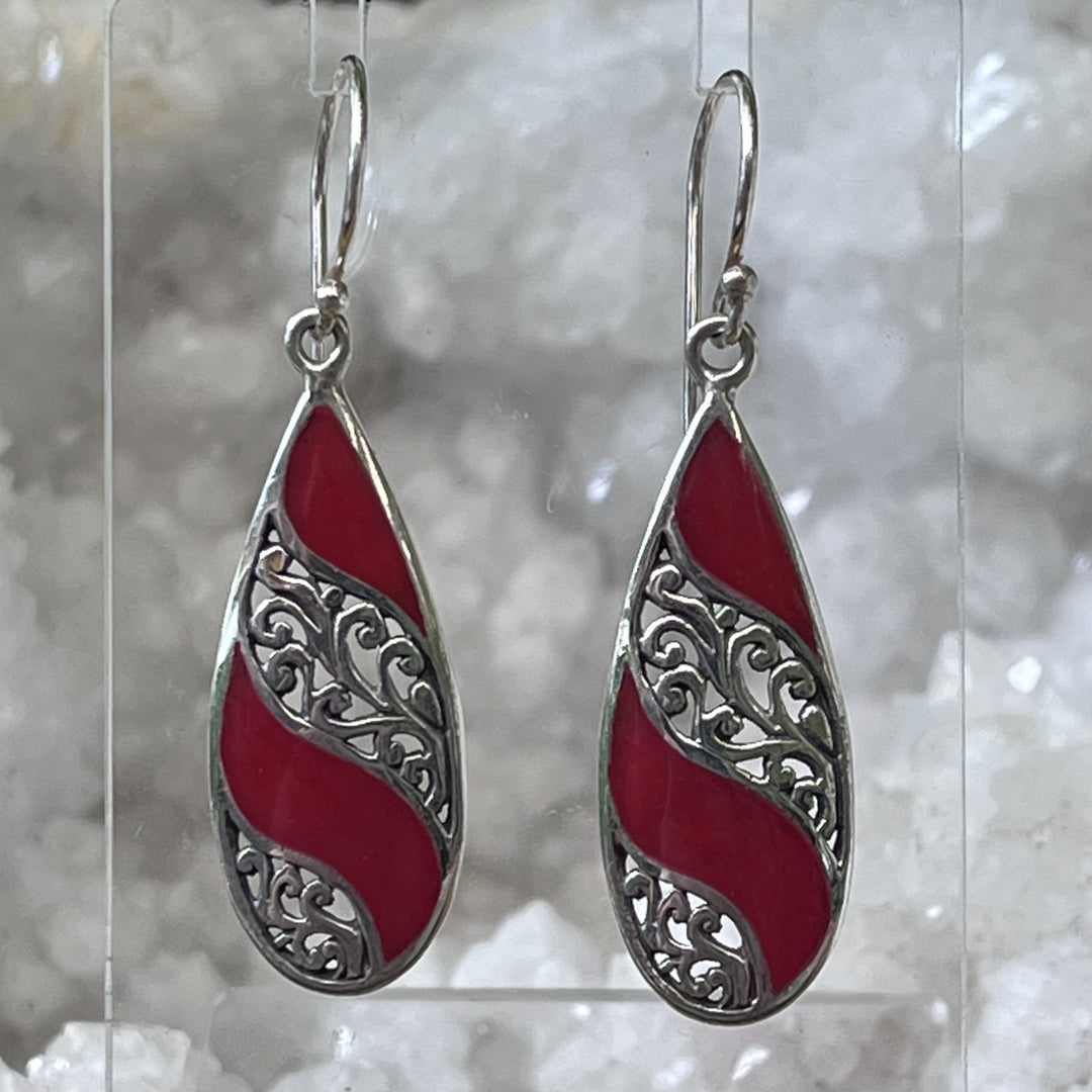 Earrings Red Coral Teardrop 4.2 cm