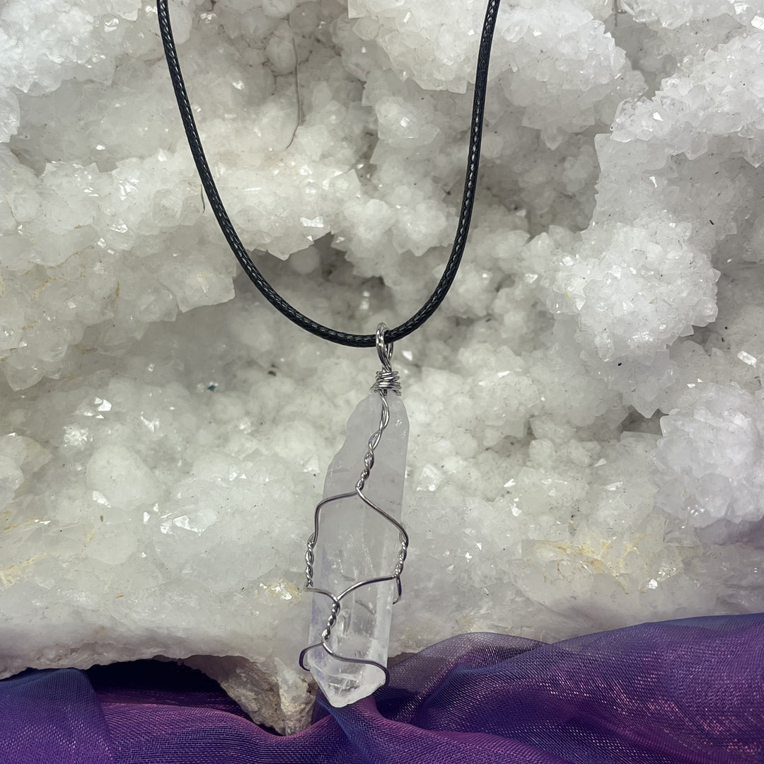 Necklace Clear Quartz Raw Wire Wrapped