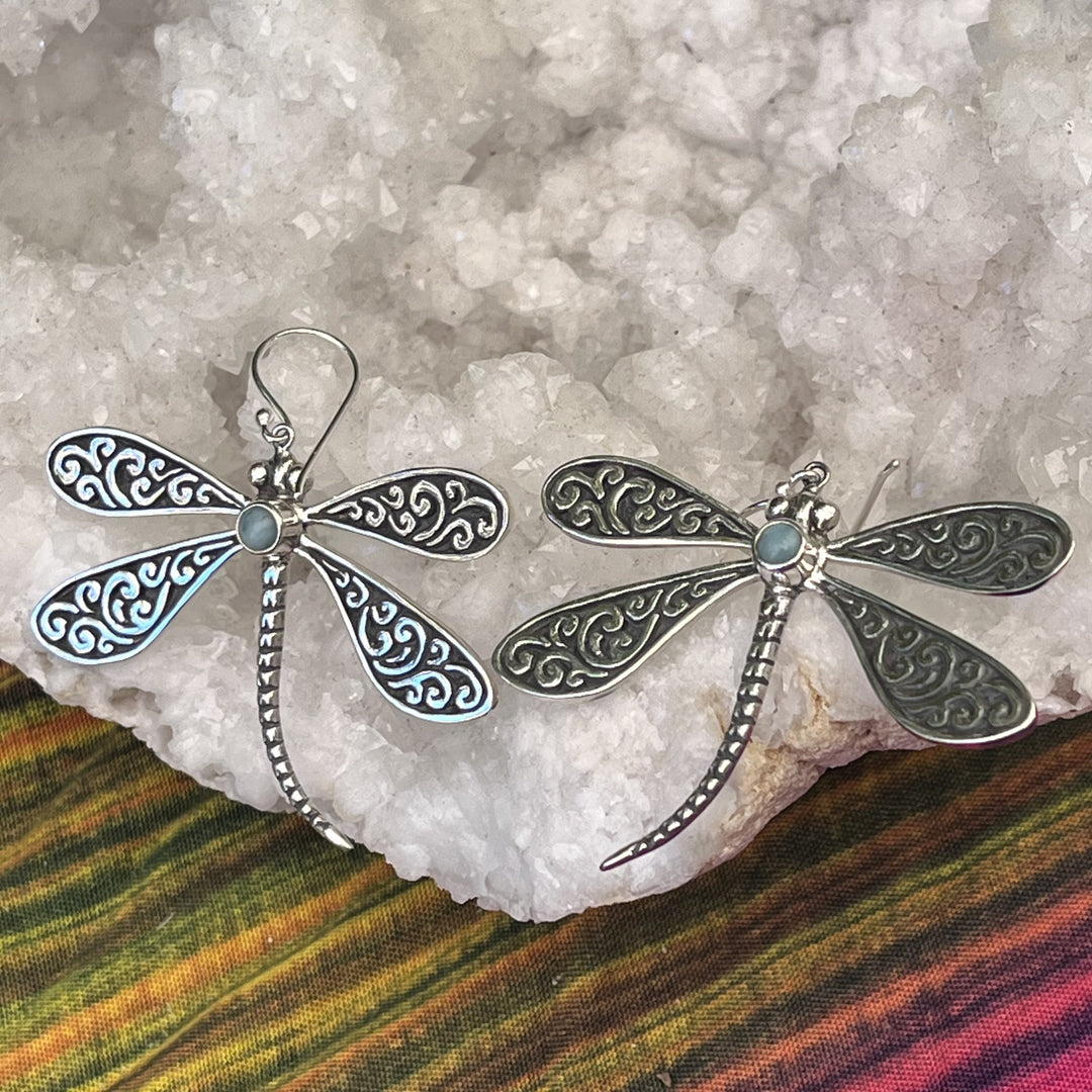 Earrings Dragonfly Larimar 4.8 cm