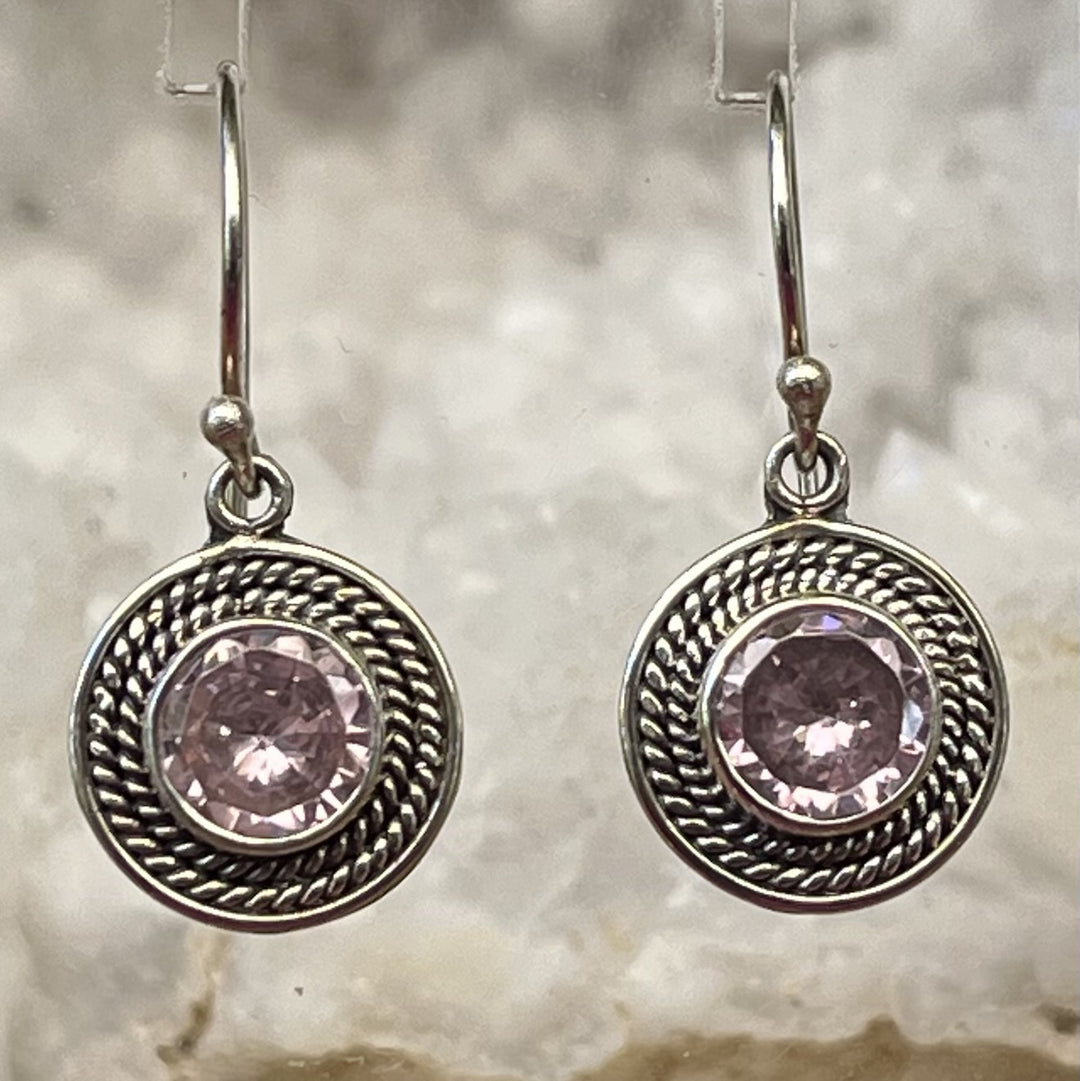 Earrings Pink Zircon Facet Round