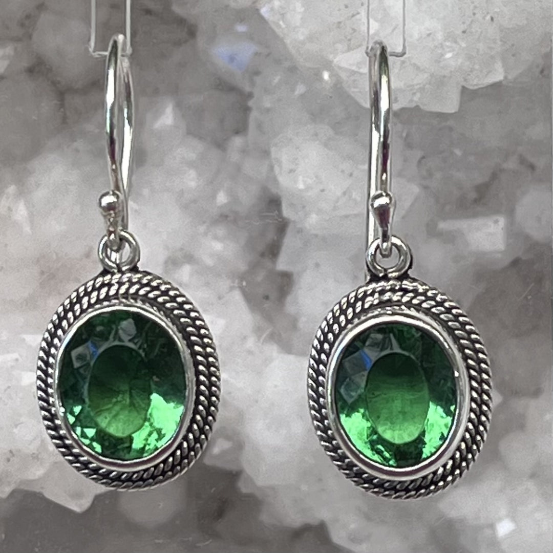 Earrings Green Obsidian Faceted 2.8 cm