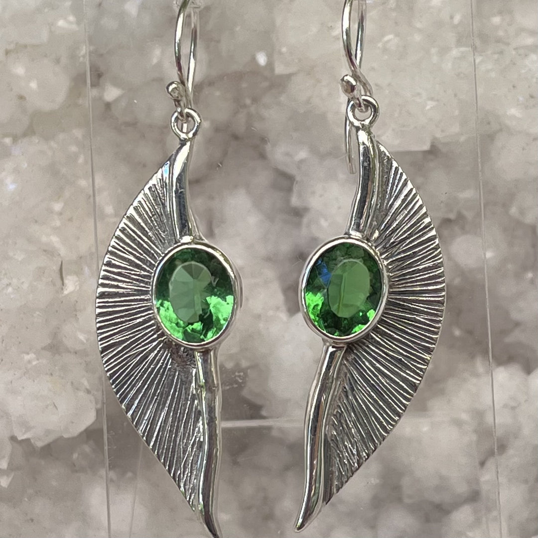 Earrings Green Obsidian Wings Faceted