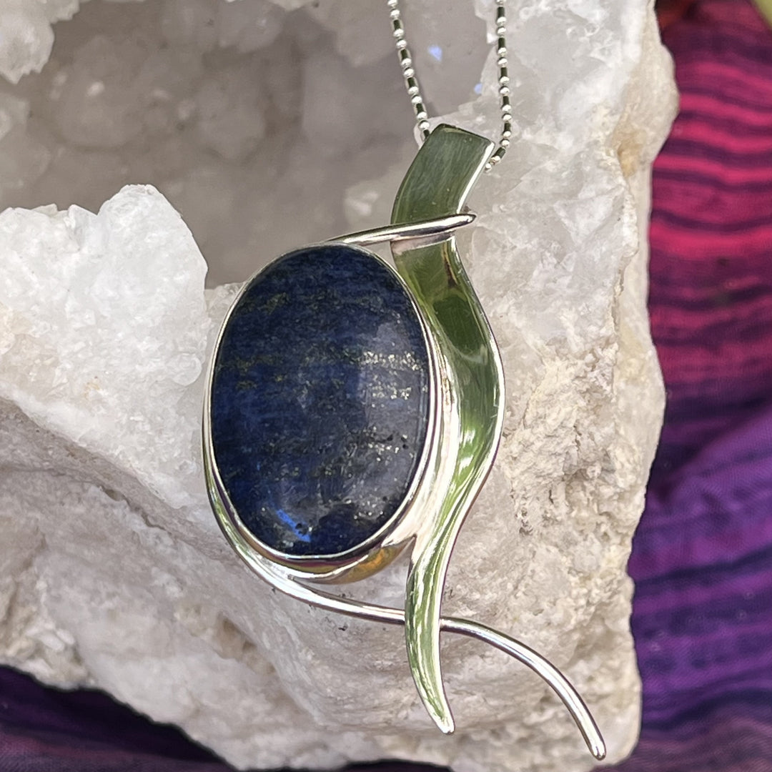 Necklace Lapis Abstract Silver