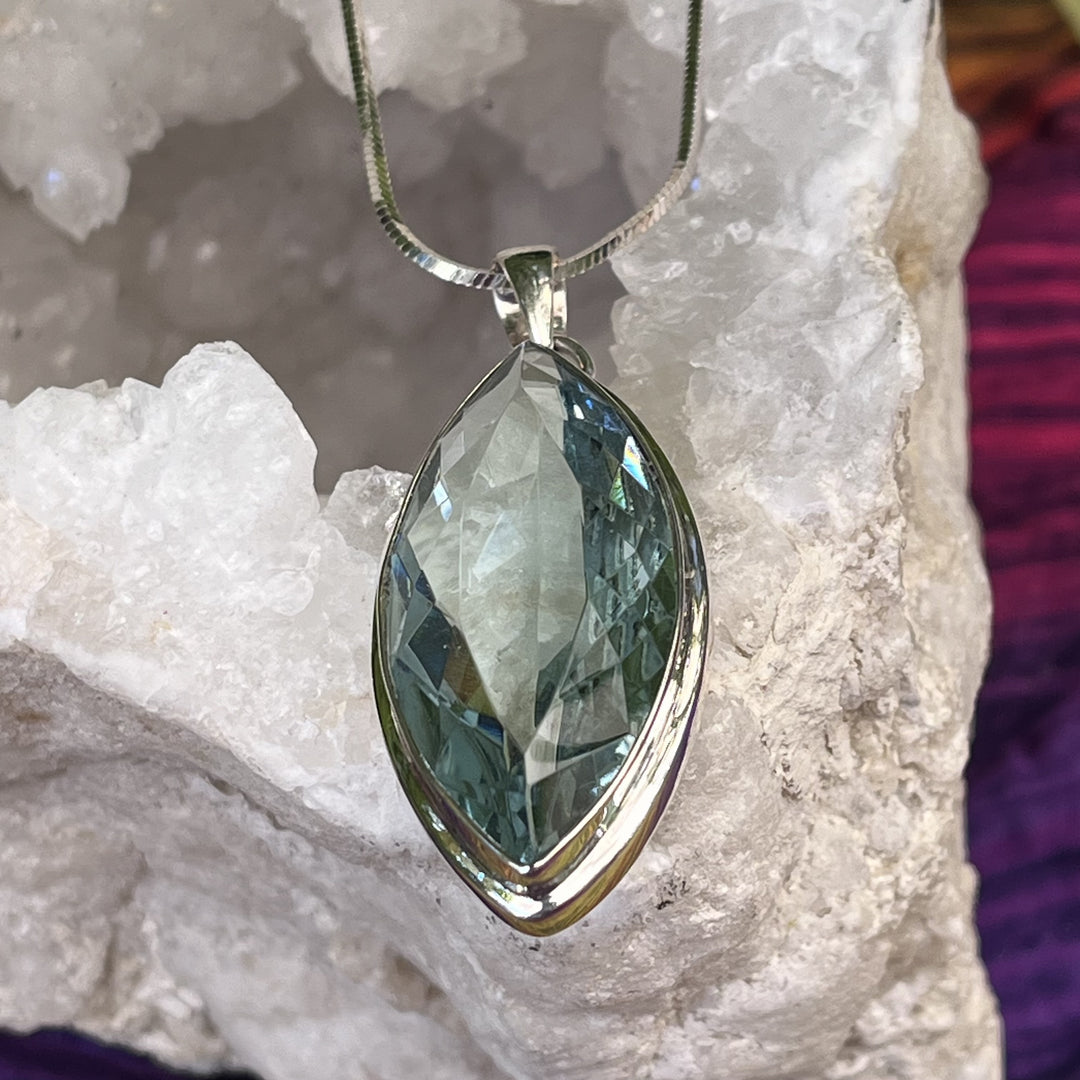 Necklace Light Blue Obsidian Faceted