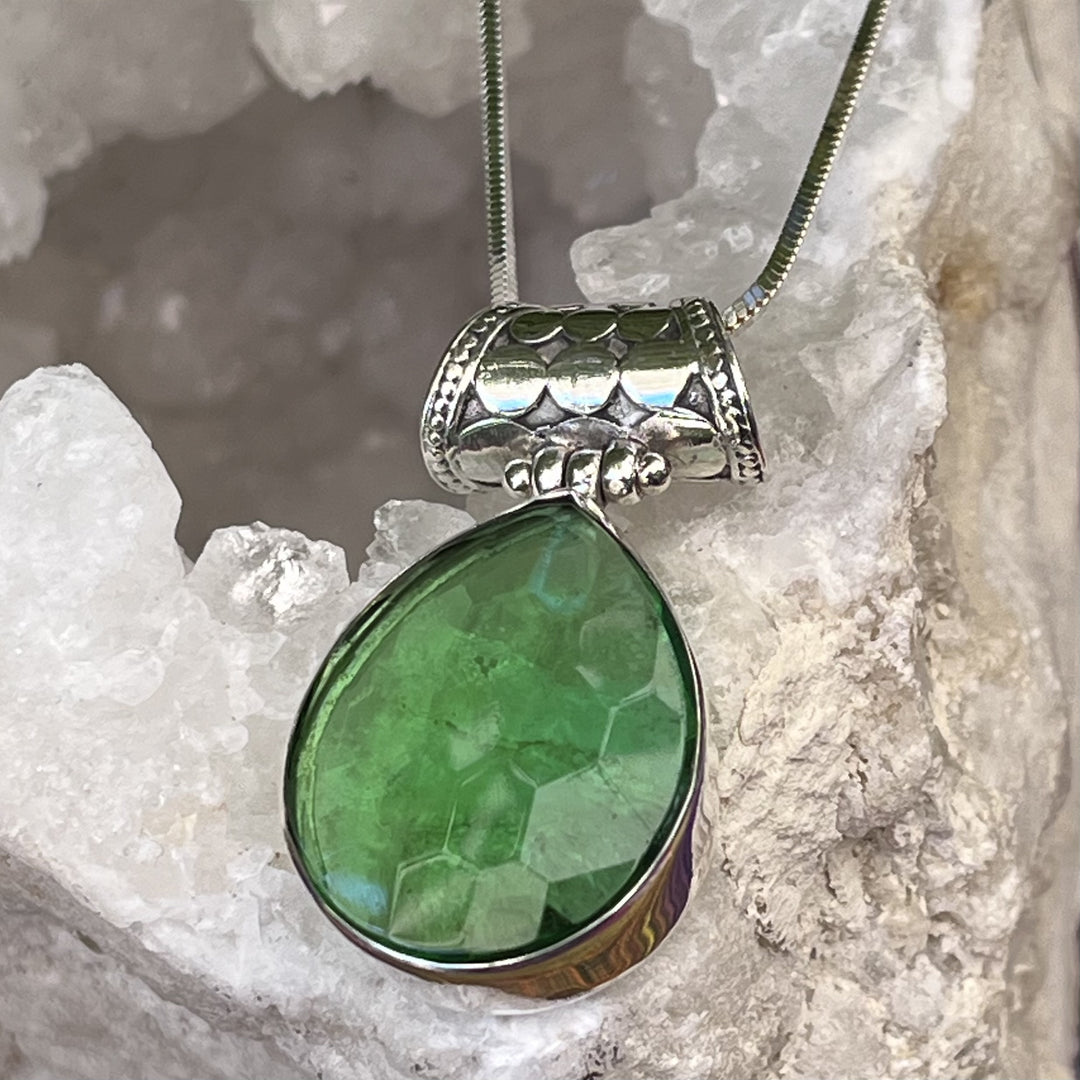 Necklace Green Obsidian Teardrop Faceted