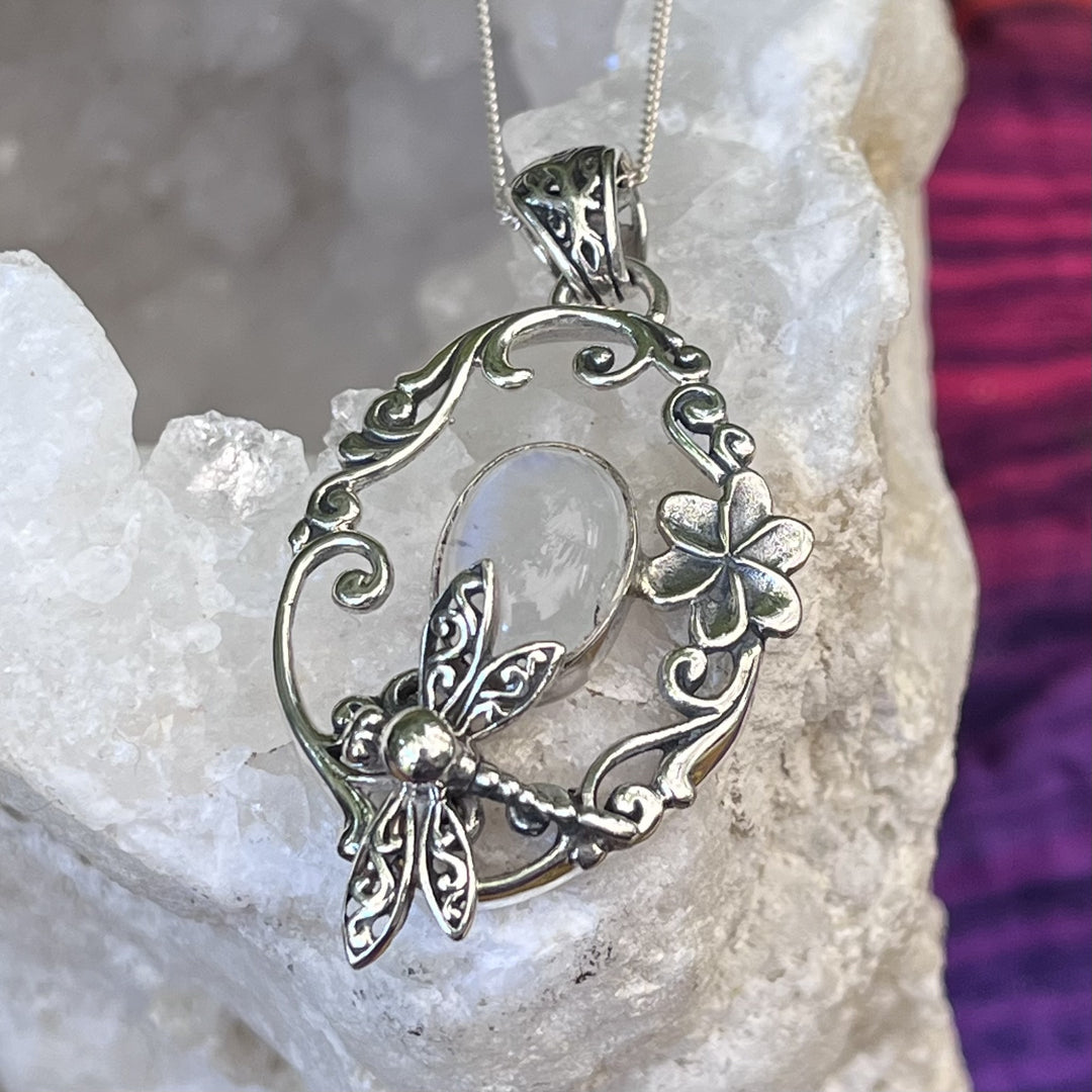 Necklace Rainbow Moonstone Dragonfly