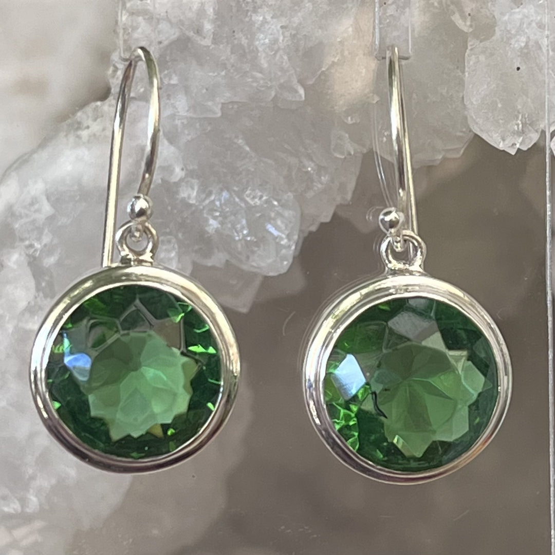 Earrings Green Obsidian Facet 2.9 cm