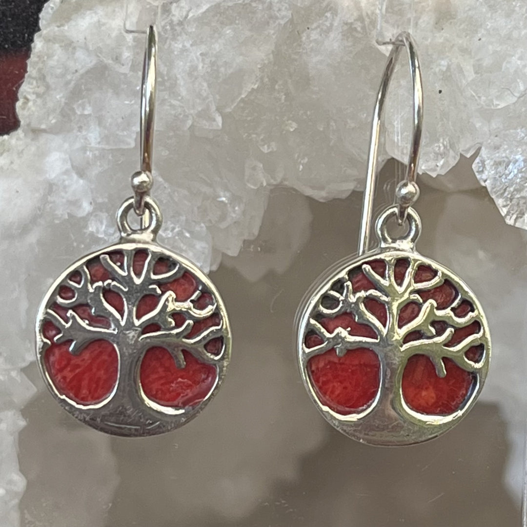 Earrings Tree of Life Red Coral