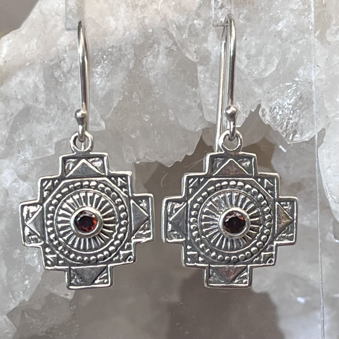 Earrings Garnet Sri Yantra